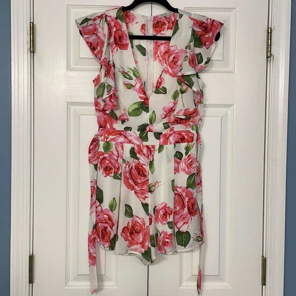 Flutter Sleeve Deep V Floral Romper